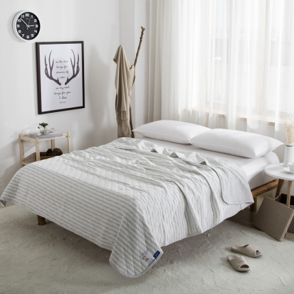 91家纺网 家纺一手货源 找家纺 珺柔家纺 无印良品天竺棉夏凉被-宽条纹浅灰条纹