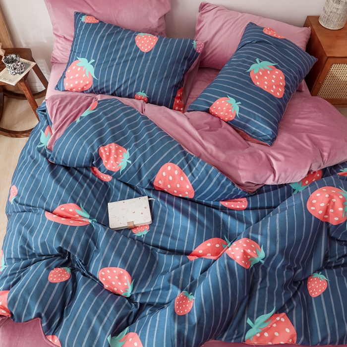 91家纺网 家纺一手货源 找家纺 珺柔-2019秋冬棉加绒四件套 大草莓