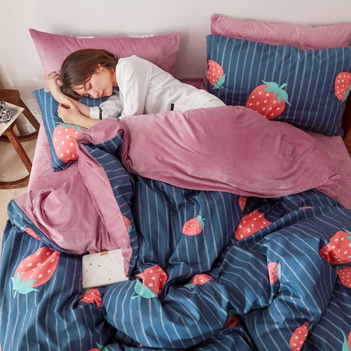 91家纺网 家纺一手货源 找家纺 珺柔-2019秋冬棉加绒四件套 大草莓