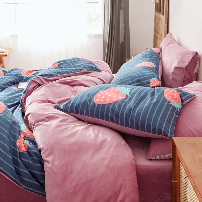 91家纺网 家纺一手货源 找家纺 珺柔-2019秋冬棉加绒四件套 大草莓