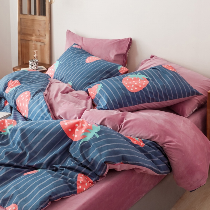 91家纺网 家纺一手货源 找家纺 珺柔-2019秋冬棉加绒四件套 大草莓