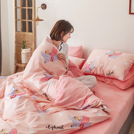 91家纺网 家纺一手货源 找家纺 珺柔-2019秋冬棉加绒四件套 萌萌象