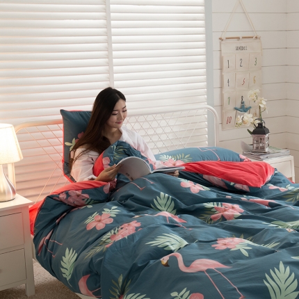 91家纺网 家纺一手货源 找家纺 珺柔-2019秋冬棉加绒四件套 追爱-青