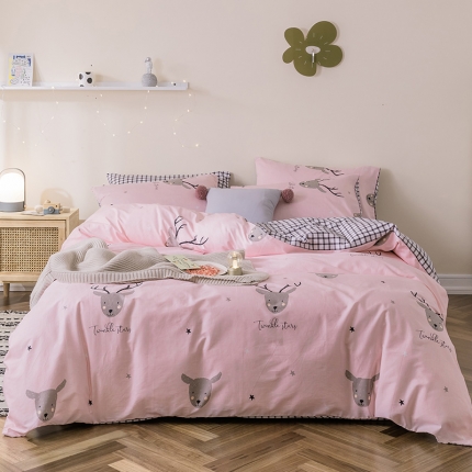 珺柔家纺 2019新款13372全棉四件套 北欧麋鹿