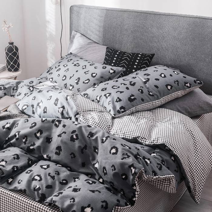 91家纺网 家纺一手货源 找家纺 珺柔家纺 2019新款13372全棉四件套 活力灰豹