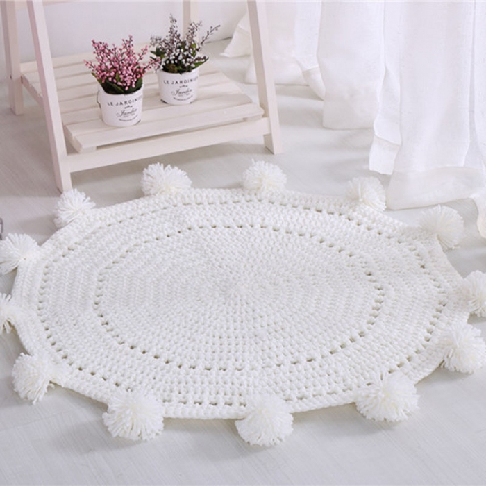 91家纺网 家纺一手货源 找家纺 暖绵绵家纺 镂空地垫球垫 白色