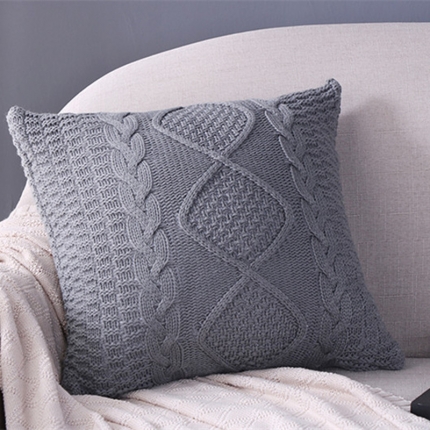 91家纺网 家纺一手货源 找家纺 暖绵绵家纺 蒂亚菱形靠枕套针织靠枕抱枕靠垫不含芯 灰色