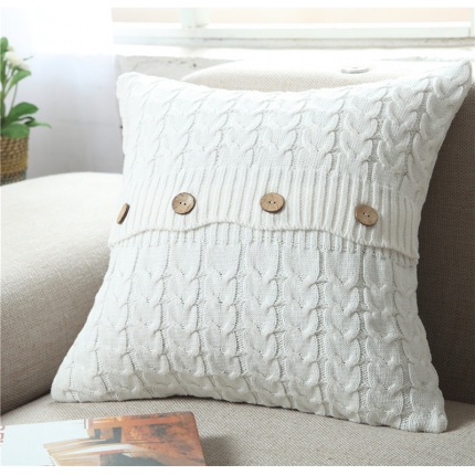 91家纺网 家纺一手货源 找家纺 暖绵绵家纺 双麻花靠枕套全棉针织靠枕抱枕靠垫不含芯 白色