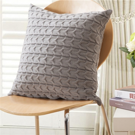 91家纺网 家纺一手货源 找家纺 暖绵绵家纺 双麻花靠枕套全棉针织靠枕抱枕靠垫不含芯 灰色