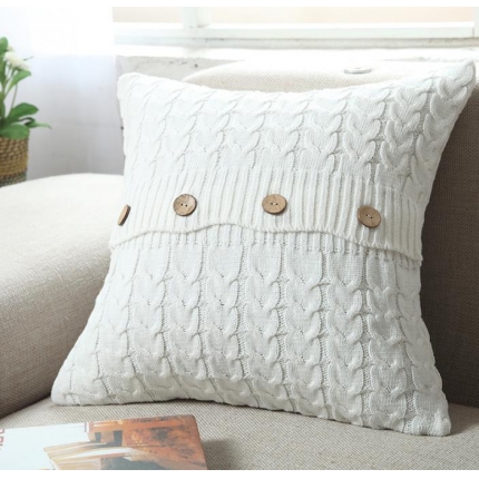 暖绵绵家纺 棉双麻花靠枕套针织靠枕抱枕靠垫 白色