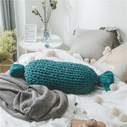 91家纺网 家纺一手货源 找家纺 暖绵绵家纺 索菲亚糖果枕手工针织靠枕抱枕靠垫含芯 绿色