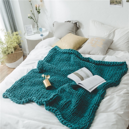 91家纺网 家纺一手货源 找家纺 暖绵绵家纺 索菲亚毯子手工针织毯子软装线毯 绿色