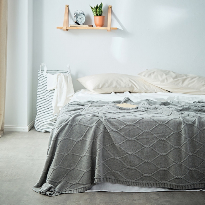 91家纺网 家纺一手货源 找家纺 暖绵绵家纺 新款针织毯子线毯盖毯 安格斯-浅灰色