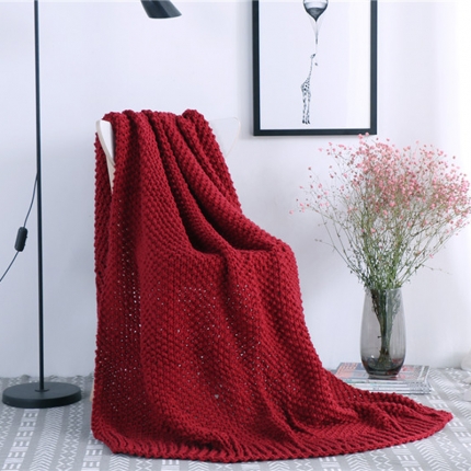 91家纺网 家纺一手货源 找家纺 暖绵绵家纺 新款红色粗毛线手工毯针织毯子线毯