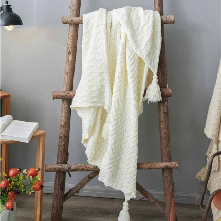 暖绵绵 新款艾斯系列针织毯子线毯毛毯 象牙白