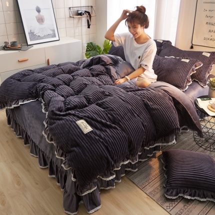 91家纺网 家纺一手货源 找家纺 金阳光2019新款兔兔绒韩版保暖法莱绒水晶绒四件套 洛克-灰