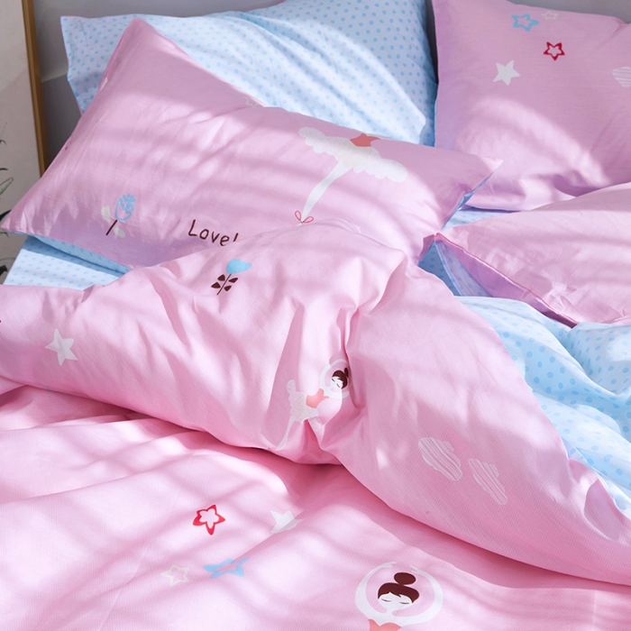 91家纺网 家纺一手货源 找家纺 卧趣家纺 2019全棉简约喷气套件 芭蕾少女