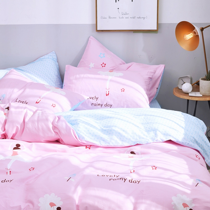 91家纺网 家纺一手货源 找家纺 卧趣家纺 2019全棉简约喷气套件 芭蕾少女