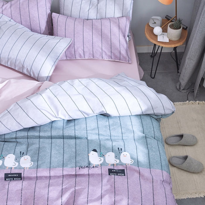 91家纺网 家纺一手货源 找家纺 卧趣家纺 2019全棉简约喷气套件 白面包