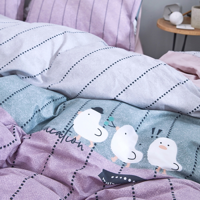 91家纺网 家纺一手货源 找家纺 卧趣家纺 2019全棉简约喷气套件 白面包