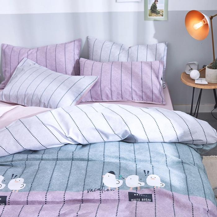 91家纺网 家纺一手货源 找家纺 卧趣家纺 2019全棉简约喷气套件 白面包