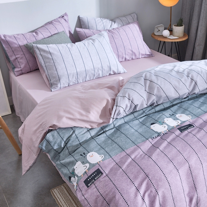 91家纺网 家纺一手货源 找家纺 卧趣家纺 2019全棉简约喷气套件 白面包