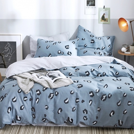 91家纺网 家纺一手货源 找家纺 卧趣家纺 2019全棉简约喷气套件 豹纹-灰