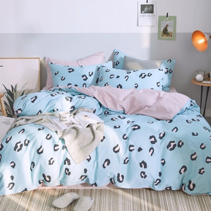 91家纺网 家纺一手货源 找家纺 卧趣家纺 2019全棉简约喷气套件 豹纹-兰