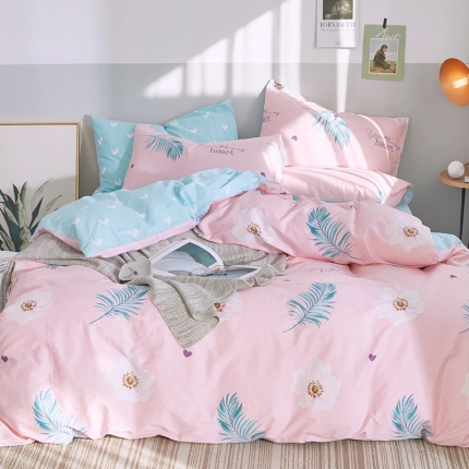 91家纺网 家纺一手货源 找家纺 卧趣家纺 2019全棉简约喷气套件 纯情