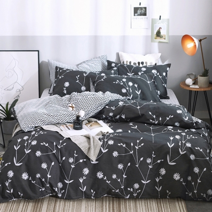 91家纺网 家纺一手货源 找家纺 卧趣家纺 2019全棉简约喷气套件 星星草