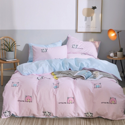 91家纺网 家纺一手货源 找家纺 卧趣家纺 2019全棉简约喷气套件 猪事大吉