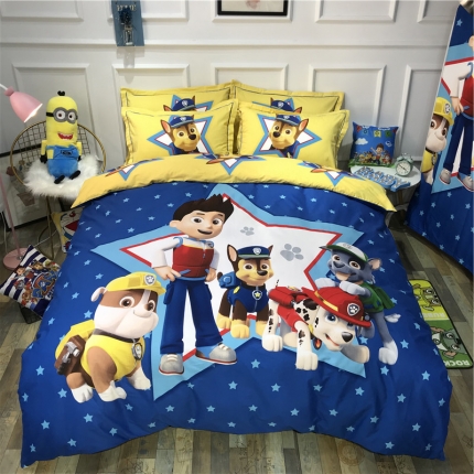 91家纺网 家纺一手货源 找家纺 卧趣家纺 2019全棉卡通生态磨毛四件套 汪汪队