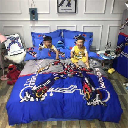 91家纺网 家纺一手货源 找家纺 卧趣家纺 2019全棉卡通生态磨毛四件套 擎天柱