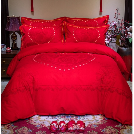 91家纺网 家纺一手货源 找家纺 （总）卧趣2020新款全棉大版磨毛纯棉婚庆大红生态磨毛四件套