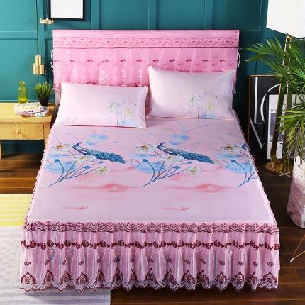 91家纺网 家纺一手货源 找家纺 情恒家纺 2019冰丝单床头罩大靠背靠垫 孔雀花-粉