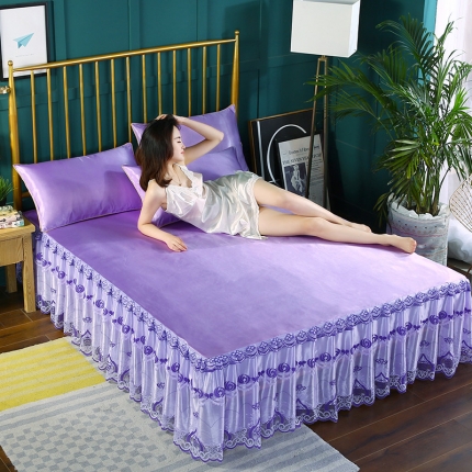 91家纺网 家纺一手货源 找家纺 情恒家纺 2019纯色冰丝单床裙 紫色