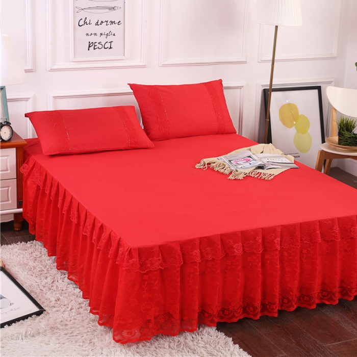 91家纺网 家纺一手货源 找家纺 情恒家纺 2019新款蕾丝床裙系列月满花香 大红色