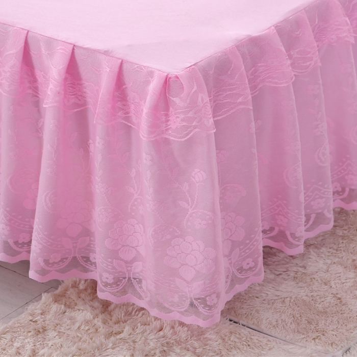 91家纺网 家纺一手货源 找家纺 情恒家纺 2019新款蕾丝床裙系列月满花香 粉色