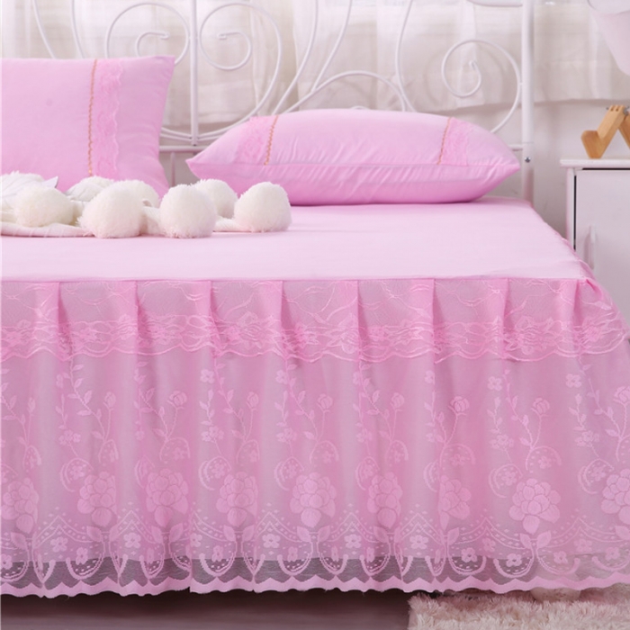 91家纺网 家纺一手货源 找家纺 情恒家纺 2019新款蕾丝床裙系列月满花香 粉色