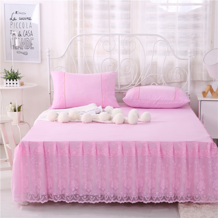 91家纺网 家纺一手货源 找家纺 情恒家纺 2019新款蕾丝床裙系列月满花香 粉色