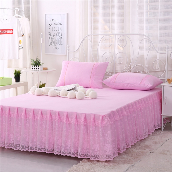 91家纺网 家纺一手货源 找家纺 情恒家纺 2019新款蕾丝床裙系列月满花香 粉色