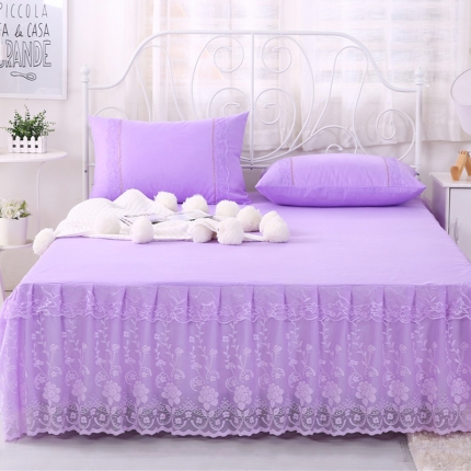 91家纺网 家纺一手货源 找家纺 情恒家纺 2019新款蕾丝床裙系列月满花香 紫色