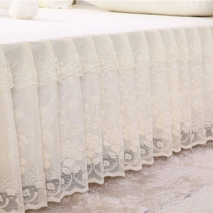 91家纺网 家纺一手货源 找家纺 情恒家纺 2019新款蕾丝床裙系列月满花香 米黄