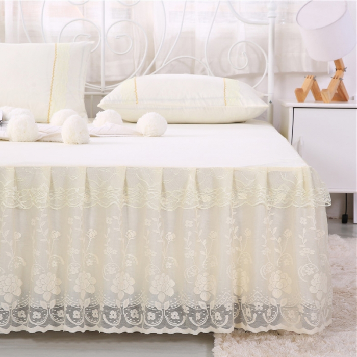 91家纺网 家纺一手货源 找家纺 情恒家纺 2019新款蕾丝床裙系列月满花香 米黄