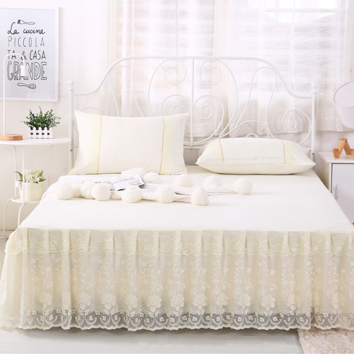 91家纺网 家纺一手货源 找家纺 情恒家纺 2019新款蕾丝床裙系列月满花香 米黄