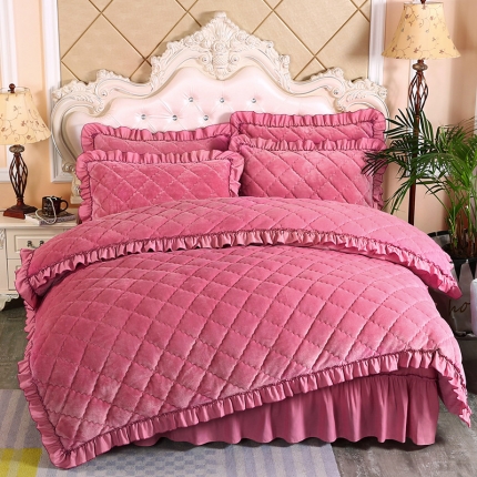 91家纺网 家纺一手货源 找家纺 情恒家纺 2025新款法莱绒夹棉四件套 豆沙