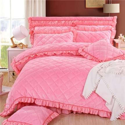 91家纺网 家纺一手货源 找家纺 情恒家纺 2025新款法莱绒夹棉四件套 粉玉