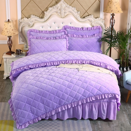 91家纺网 家纺一手货源 找家纺 情恒家纺 2025新款法莱绒夹棉四件套 浅紫