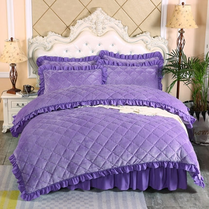 91家纺网 家纺一手货源 找家纺 情恒家纺 2025新款法莱绒夹棉四件套 雪青