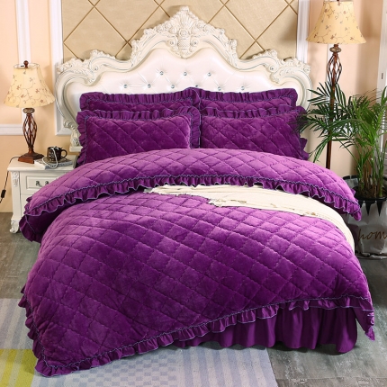 91家纺网 家纺一手货源 找家纺 情恒家纺 2025新款法莱绒夹棉四件套 紫罗兰
